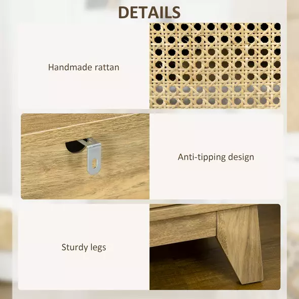 HOMCOM Narrow Rattan Nightstand, Side End Table with Shelf and Cupboard, 39cm x 35cm x 60cm, Natural - 6