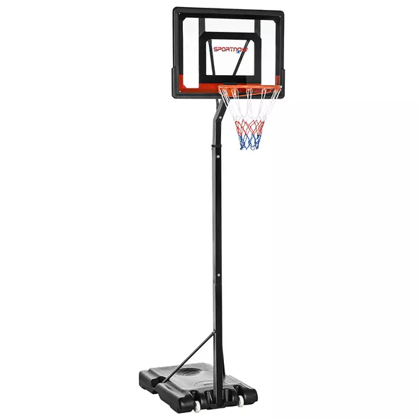 SPORTNOW 2.6-3.1m Adjustable Basketball Hoop and Basketball Stand w/ Backboard and Weighted Base, Portable on Wheels, Black - 1