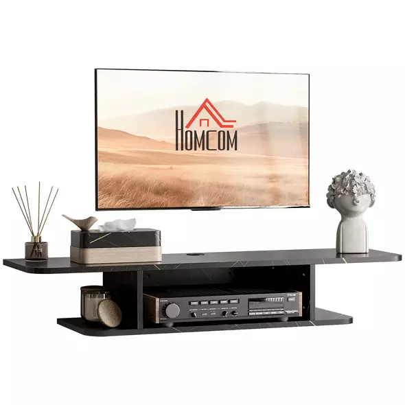 HOMCOM Floating TV Unit Stand for TVs up to 40", Wall Mounted Media Console with Storage Shelf, Entertainment Center, Black - 1