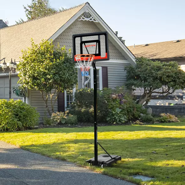 SPORTNOW 2.6-3.1m Adjustable Basketball Hoop and Basketball Stand w/ Backboard and Weighted Base, Portable on Wheels, Black - 8