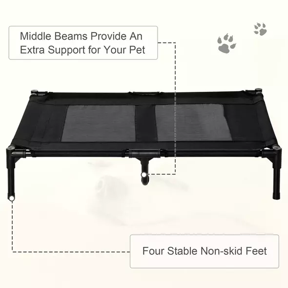 PawHut Large Raised Dog Bed Cat Elevated Lifted Cooling Portable Camping Basket Outdoor Indoor Mesh Pet Cot Metal Frame Black - 7