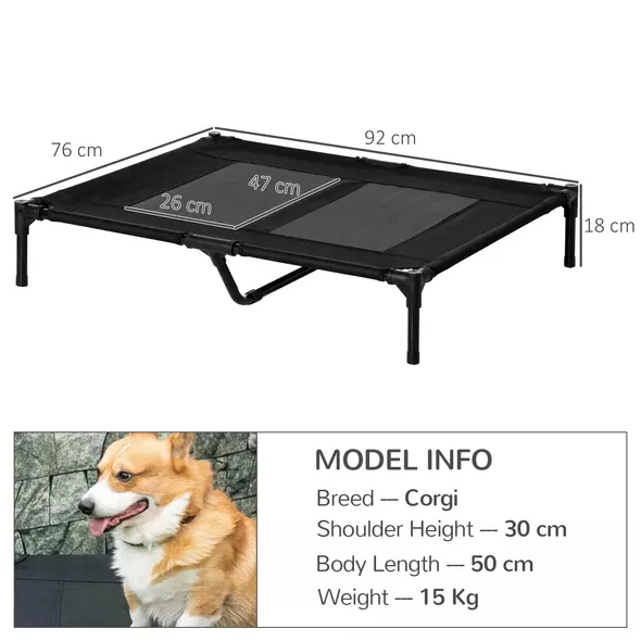 PawHut Large Raised Dog Bed Cat Elevated Lifted Cooling Portable Camping Basket Outdoor Indoor Mesh Pet Cot Metal Frame Black - 3