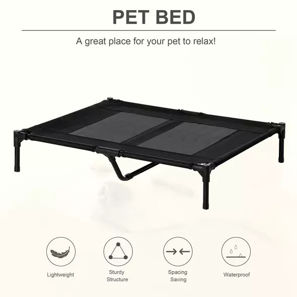 PawHut Large Raised Dog Bed Cat Elevated Lifted Cooling Portable Camping Basket Outdoor Indoor Mesh Pet Cot Metal Frame Black - 4