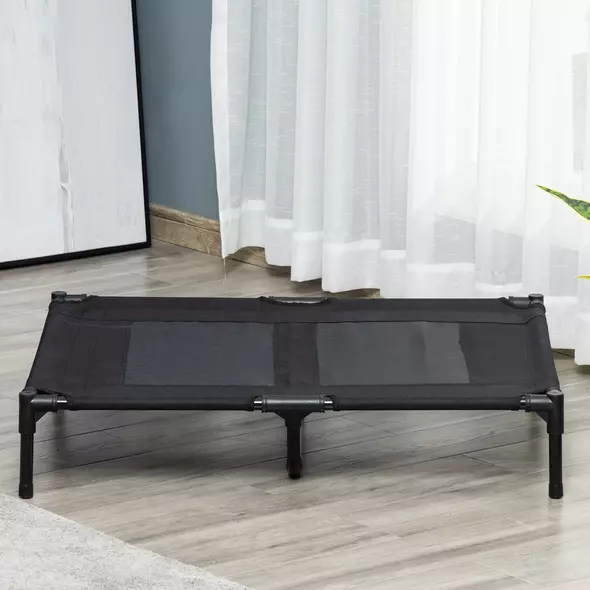 PawHut Large Raised Dog Bed Cat Elevated Lifted Cooling Portable Camping Basket Outdoor Indoor Mesh Pet Cot Metal Frame Black - 9