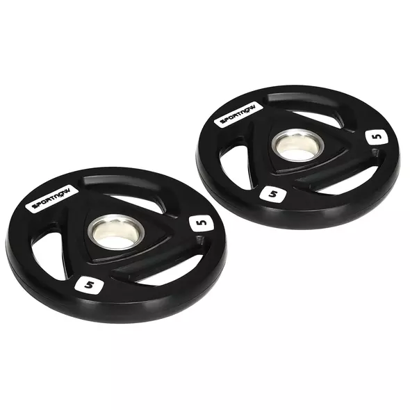 SPORTNOW Two 5kg Olympic Weight Plates, Tri-Grip Rubber-Coated Barbell Weights, with 5cm Holes, for Home, Gym, Office - 1