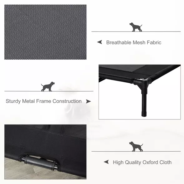 PawHut Large Raised Dog Bed Cat Elevated Lifted Cooling Portable Camping Basket Outdoor Indoor Mesh Pet Cot Metal Frame Black - 6
