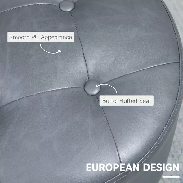 HOMCOM 360° Swivel Foot Stool Round PU Ottoman with Thick Sponge Padding and Solid Steel Base, Grey - 5