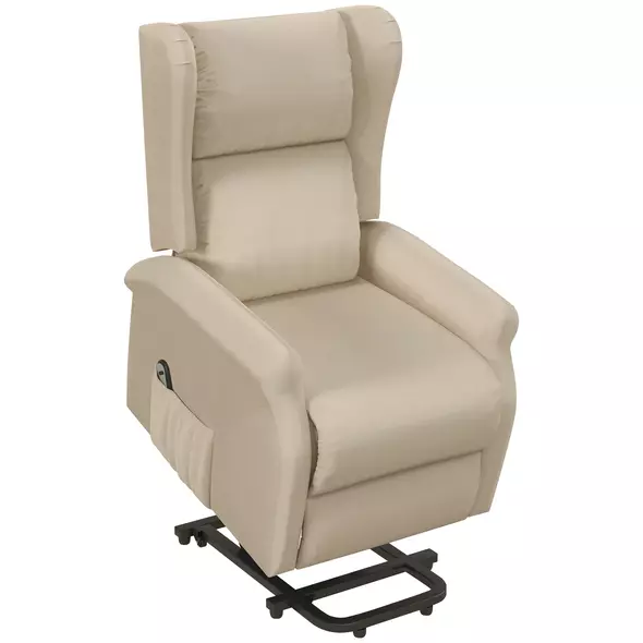 HOMCOM Power Lift Recliner Armchair, Electric Lift Chair for Elderly, Fabric Riser and Reclining Chair with Remote Control, Side Pockets, Extended Footrest, for Living Room, Beige - 1