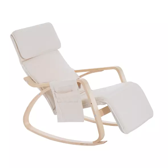 HOMCOM Rocking Lounge Chair Recliner Relaxation Lounging Relaxing Seat with Adjustable Footrest, Side Pocket and Pillow, Cream White - 1