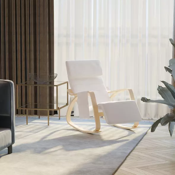 HOMCOM Rocking Lounge Chair Recliner Relaxation Lounging Relaxing Seat with Adjustable Footrest, Side Pocket and Pillow, Cream White - 9