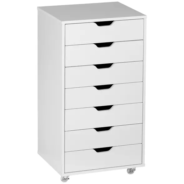 Vinsetto Seven-Drawer Filing Cabinet, with Wheels - White - 1
