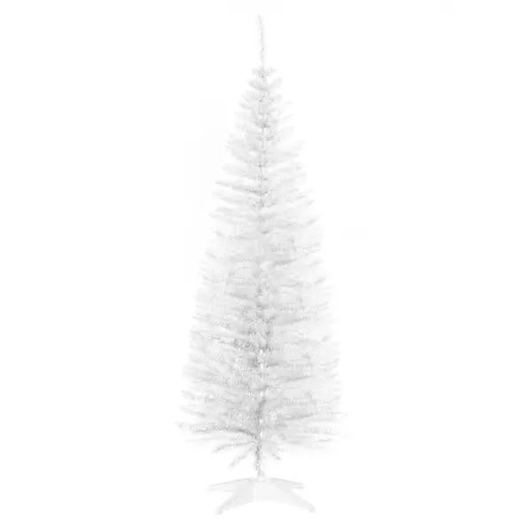 HOMCOM 5ft Unlit Artificial Christmas Tree, Pencil Slim Xmas Tree with Solid Stand and Realistic Branches, White - 1