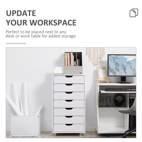 Vinsetto Seven-Drawer Filing Cabinet, with Wheels - White - 4