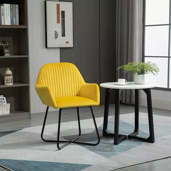 HOMCOM Modern Arm Chair Upholstered Accent Chair with Metal Base for Living Room Yellow - 2