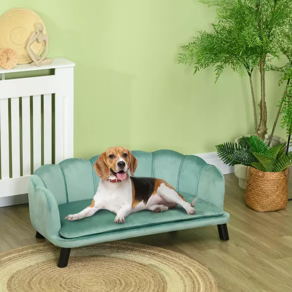 PawHut Dog Sofa, Pet Couch Bed for Medium, Large Dogs, with Legs, Cushion - Green - 2