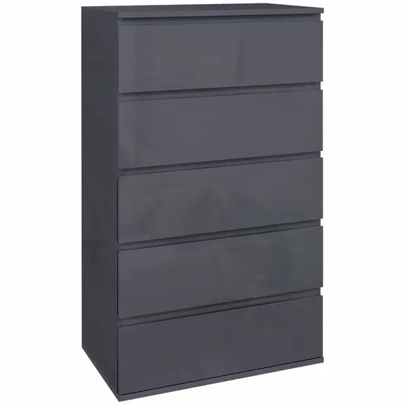 HOMCOM 5-Drawer Modern Dresser, High Gloss Storage Drawer Unit for Bedroom, Grey - 1