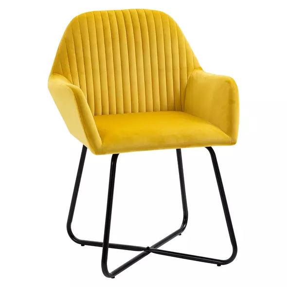 HOMCOM Modern Arm Chair Upholstered Accent Chair with Metal Base for Living Room Yellow - 1