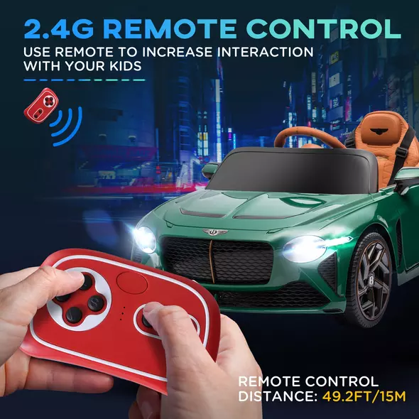 HOMCOM Bentley Bacalar Licensed 12V Kids Electric Car, with Remote Control, Horn, Lights, Music, Suspension Wheels, Green - 5