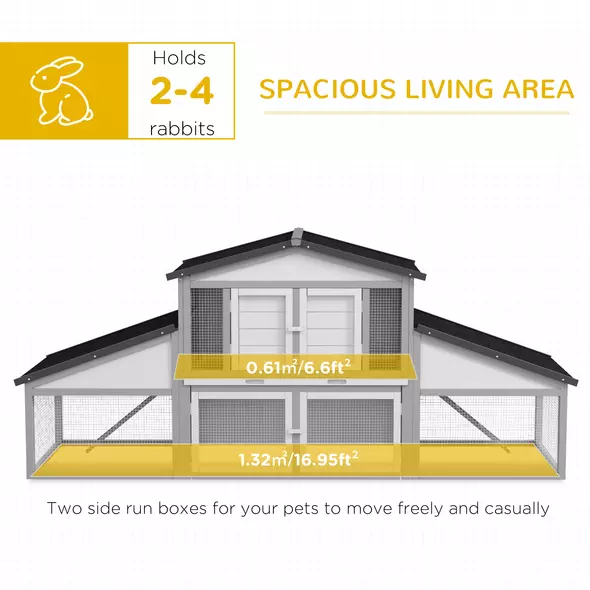 PawHut Large Rabbit Hutch with Run, Outdoor Bunny Cage, with Tray, Ramp - Light Grey - 5