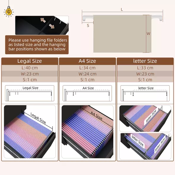 Vinsetto 3-Drawer Vertical Filing Cabinet with Pencil Tray, Lock and 5 Wheels, Steel Mobile File Cabinet, for A4, Legal and Letter Size, Pre-Assembled Body, Black - 5