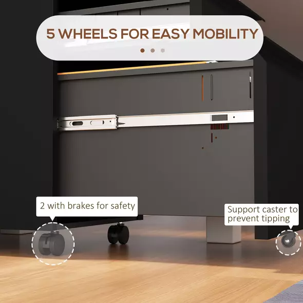 Vinsetto 3-Drawer Filing Cabinet with Lock, Mobile Steel File Cabinet for A4, Legal and Letter Size, Under Desk Drawers with Pre-Assembled Body for Home Office, 37 x 43.5 x 60 cm, Black - 7