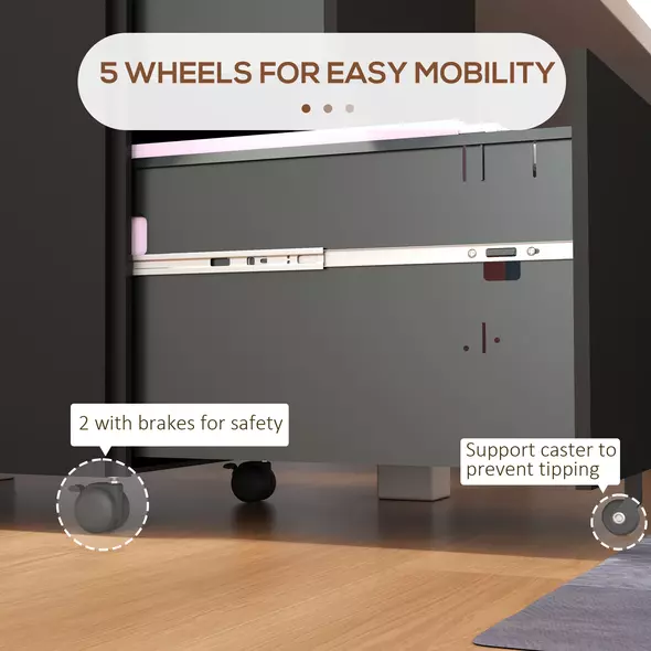 Vinsetto 2-Drawer Vertical Filing Cabinet with Lock and 5 Wheels, Steel Mobile File Cabinet, for A4, Legal and Letter Size, Pre-Assembled Body, Black - 7