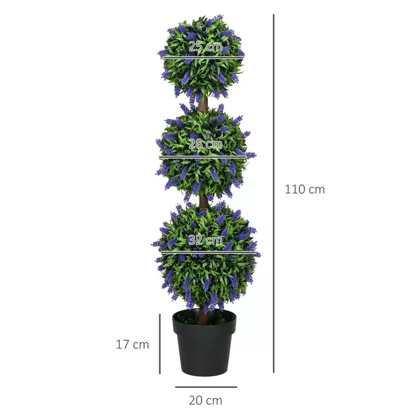 HOMCOM Set of 2 Artificial Plants, Lavender Flowers Ball Trees with Pot, for Home Indoor Outdoor Decor, 110cm - 3