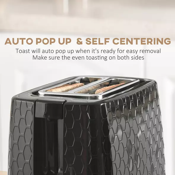 HOMCOM 1.7L 3000W Fast Boil Kettle & 2 Slice Toaster Set, Kettle and Toaster Set with Auto Shut Off, Browning Controls, Black - 6