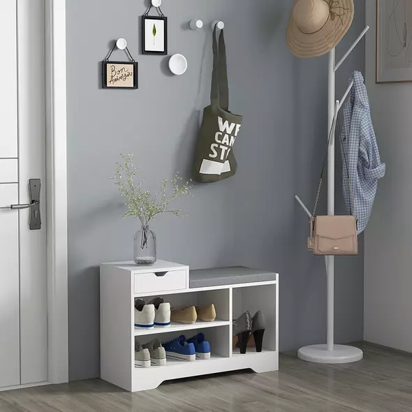 HOMCOM Multi-Compartment Shoe Bench, with Seat - White - 2