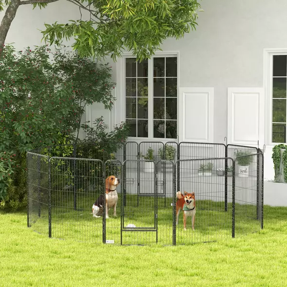 PawHut 12 Panels Heavy Duty Puppy Playpen, for Small Dogs, Indoor and Outdoor Use - Silver - 2
