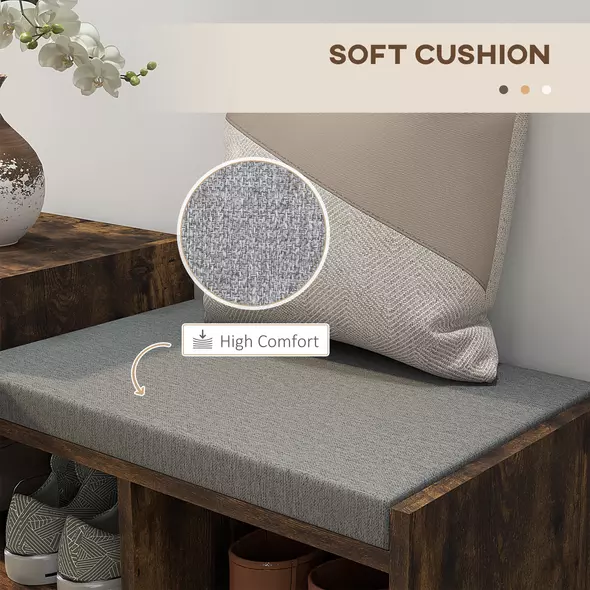 HOMCOM Multi-Compartment Shoe Bench, with Seat - Rustic Brown - 6