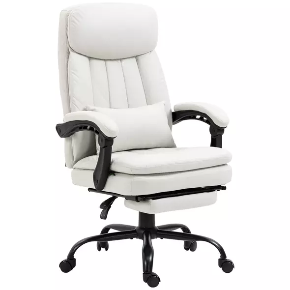 Vinsetto Office Chair, Ergonomic Desk Chair with 6-Point Vibration Massage and Lumbar Heating, Computer Chair with Lumbar Support Pillow, 155° Reclining Back and Footrest, Cream White - 1