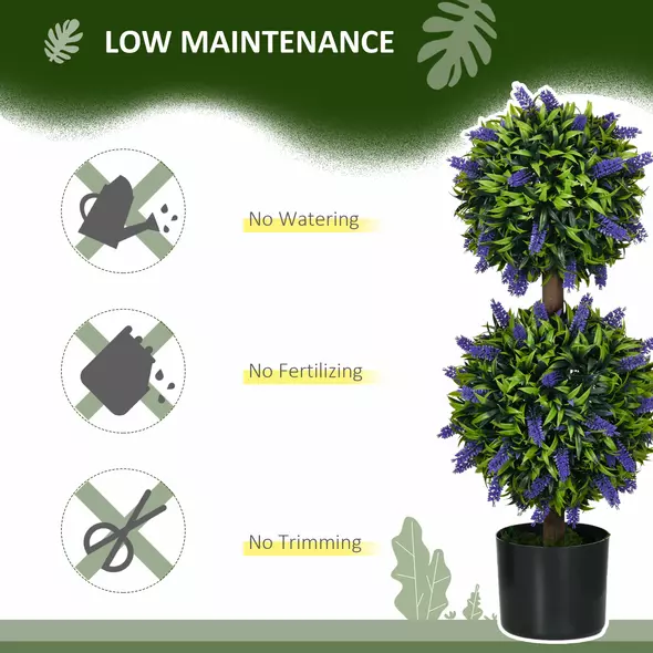 HOMCOM Set of 2 Artificial Plants, Lavender Flowers Ball Trees with Pot, for Home Indoor Outdoor Decor, 70cm - 6
