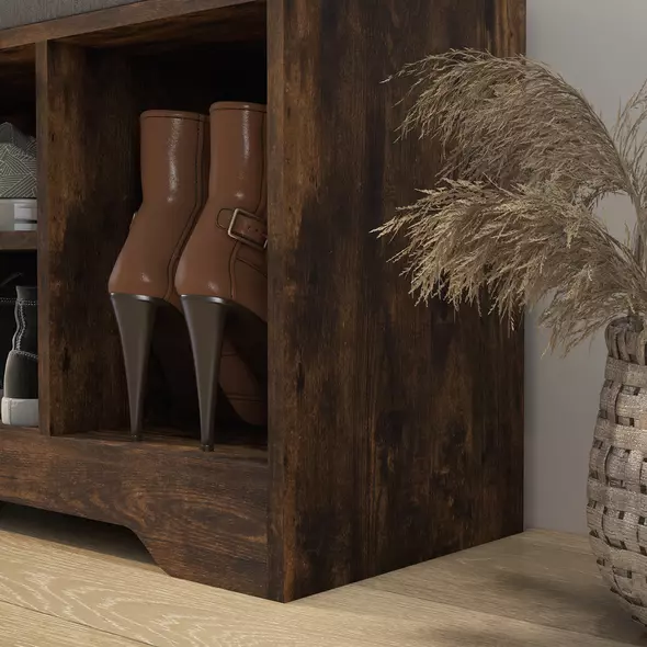 HOMCOM Multi-Compartment Shoe Bench, with Seat - Rustic Brown - 9