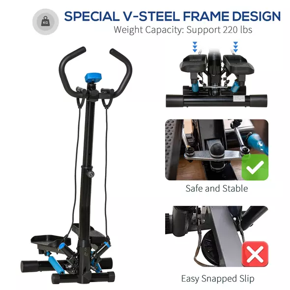 HOMCOM Adjustable Twist Stepper Fitness Step Machine, LCD Screen, Height-Adjust Handlebars, Home Gym, Black and Blue - 4