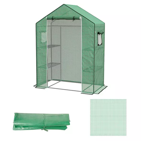 Outsunny Greenhouse Cover Replacement Walk-in PE Hot House Cover with Roll-up Door and Windows, 140 x 73 x 190cm, Green - 1