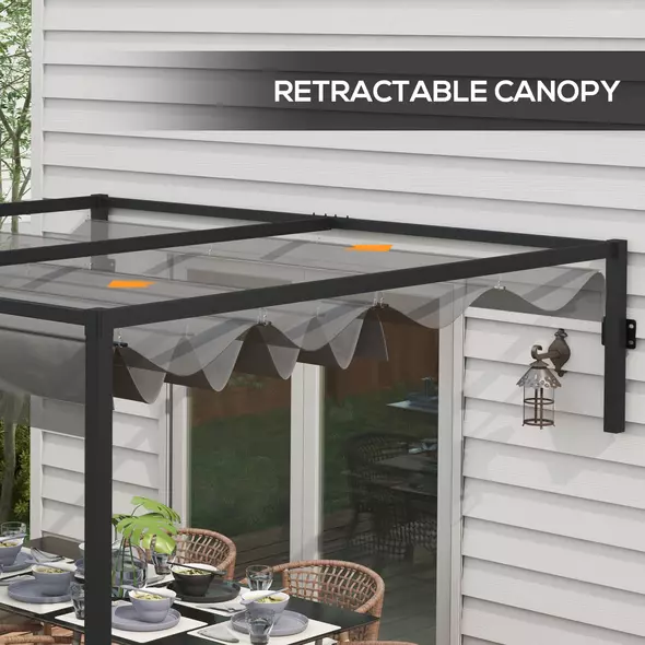 Outsunny 3 x 4m Lean To Steel Pergola, with Moving Fabric Canopy - Dark Grey - 5