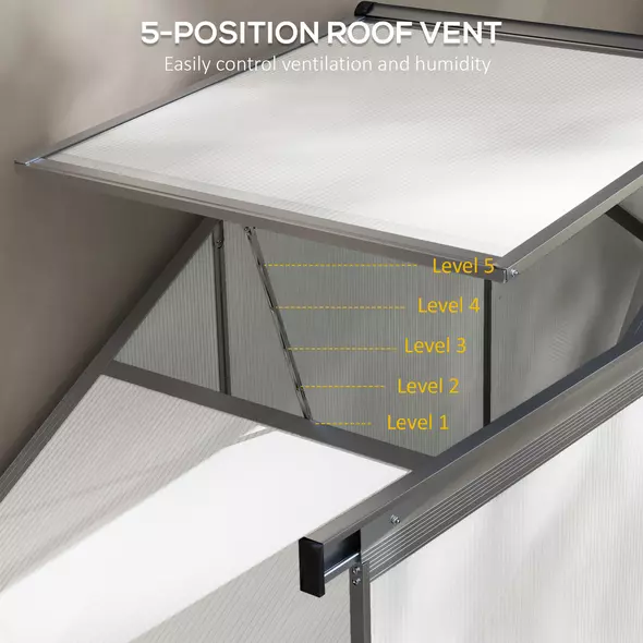 Outsunny 6 x 2.5ft Polycarbonate Greenhouse Walk-In Green House with Rain Gutter, Sliding Door, Window, Foundation, Silver - 7