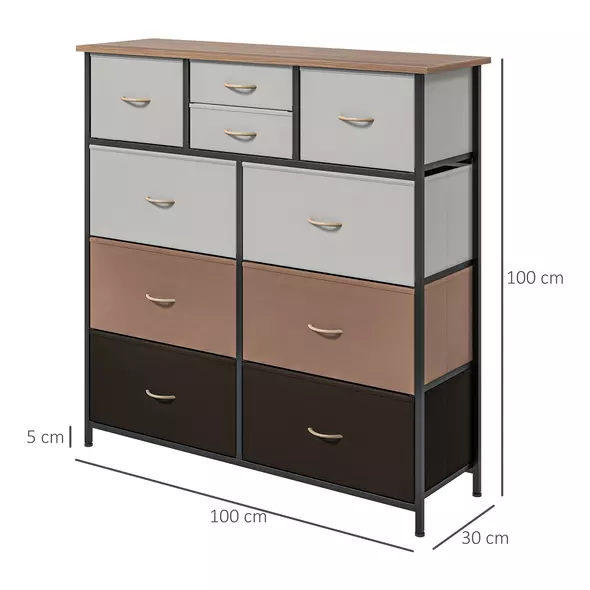 HOMCOM Bedroom Chest of Drawers, 10 Drawer Dresser with Foldable Fabric Drawers and Steel Frame, Multicolour - 3