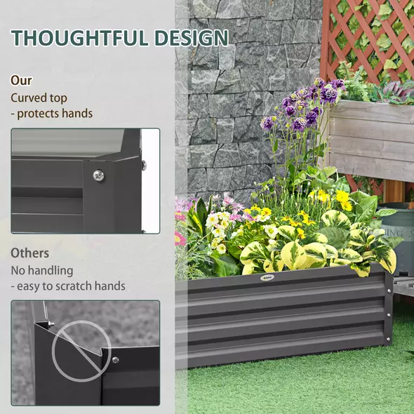 Outsunny 432L Square Raised Garden Bed Box Steel Frame for Vegetables, Flowers and Herbs, 120 x 120 x 30cm, Light Grey - 7