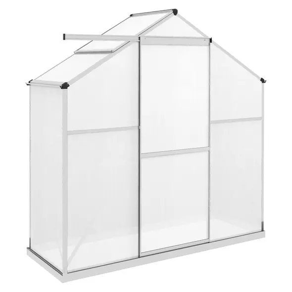 Outsunny 6 x 2.5ft Polycarbonate Greenhouse Walk-In Green House with Rain Gutter, Sliding Door, Window, Foundation, Silver - 1