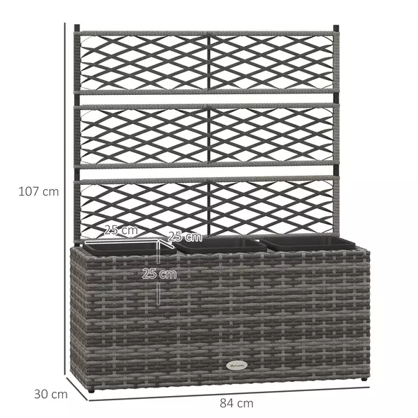 Outsunny 33L Garden PE Rattan Planter with Trellis, Free Standing Flower Raised Bed for Garden, Garden Planter for Climbing Plants, 84cm x 30cm x 107cm, Light Grey - 3