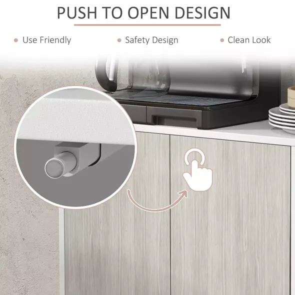 HOMCOM Kitchen Sideboard Storage Cabinet for Living Room with Adjustable Shelves 4 Doors and Pine Wood Legs White - 6