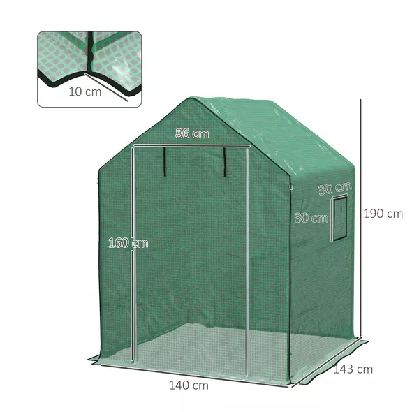 Outsunny Greenhouse Cover Replacement Walk-in PE Hot House Cover with Roll-up Door and Windows, 140 x 143 x 190cm, Green - 3