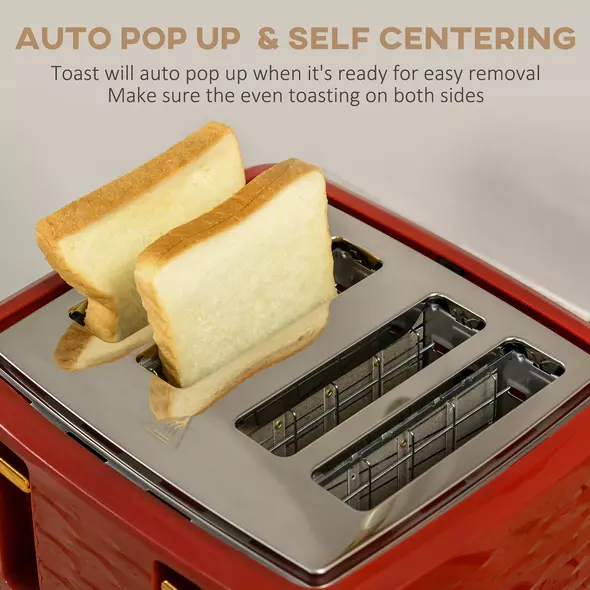 HOMCOM 3000W 1.7L Rapid Boil Kettle & 4 Slice Toaster, Kettle and Toaster Set with 7 Browning Controls and Crumb Tray, Red - 6