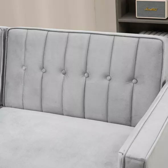 HOMCOM Modern Convertible Sofa Futon Velvet-Touch Tufted Couch Compact Loveseat with Adjustable Split Back, Light Grey - 9