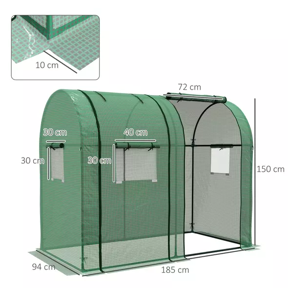 Outsunny Tomato Greenhouse, Garden Growhouse with 2 Roll-up Doors and 4 Mesh Windows, Portable Indoor Outdoor Green House, 185 x 94 x 150cm, Green - 3