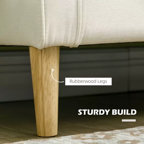 HOMCOM Modern Loveseat Sofa, Compact 2 Seater Sofa with Hidden Storage, 117cm Tufted Cotton Couch with Wood Legs, Cream White - 6