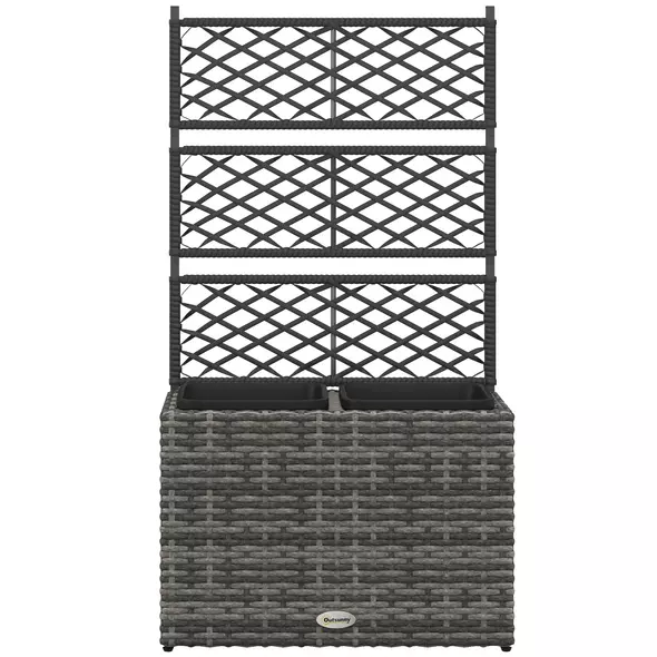Outsunny 22 L Rattan Planter with Trellis, Freestanding Raised Beds for Garden with Two Plant Boxes, Outdoor Planter for Climbing Plants, Flowers, 57 x 30 x 107 cm, Mixed Grey - 1