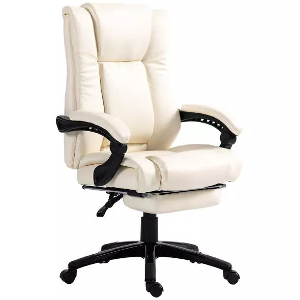Vinsetto PU Leather Office Chair, Swivel Computer Chair with Footrest, Wheels, Adjustable Height, Cream White - 1